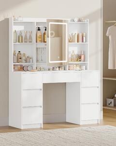 Toaletní stolek s osvětlením a velkým zrcadlem - 7 zásuvek pro úložný prostor - dřevěný, moderní, minimalistický design - nábytek do ložnice