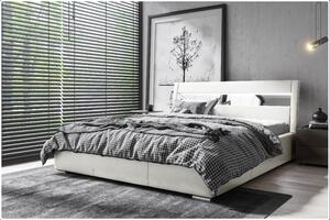 - Čalouněná postel s úložným prostorem a osvětlením 120x200 LEXI - bílá eko kůže