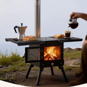 Přenosný krb na dřevo – 31,5 x 22 x 21 cm – Nerezová ocel – Multifunkční topidlo – Vhodné pro outdoorové aktivity a kempování
