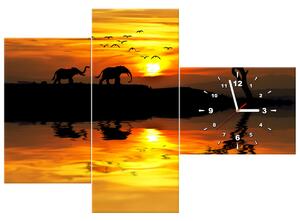 Obraz s hodinami Afrika - 3 dílný Rozměry: 90 x 70 cm