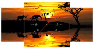 Obraz s hodinami Afrika - 3 dílný Rozměry: 100 x 70 cm