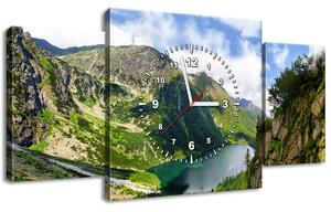 Obraz s hodinami Mořské oko v Tatrách - 3 dílný Rozměry: 80 x 40 cm