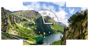 Obraz s hodinami Mořské oko v Tatrách - 3 dílný Rozměry: 90 x 70 cm