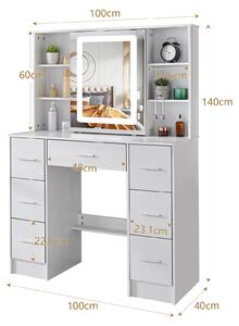 Toaletní stolek s LED zrcadlem - bílý - dřevěný - moderní