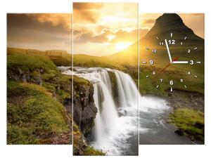 Obraz s hodinami Islandská krajina - 3 dílný Rozměry: 90 x 70 cm