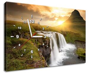 Obraz s hodinami Islandská země Rozměry: 100 x 40 cm
