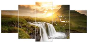 Obraz s hodinami Islandská krajina - 5 dílný Rozměry: 150 x 70 cm
