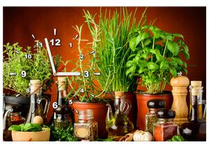 Obraz s hodinami Zeleninové přísady Rozměry: 100 x 40 cm