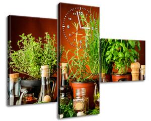 Obraz s hodinami Zeleninové přísady - 3 dílný Rozměry: 30 x 90 cm