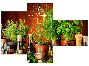 Obraz s hodinami Zeleninové přísady - 3 dílný Rozměry: 90 x 30 cm