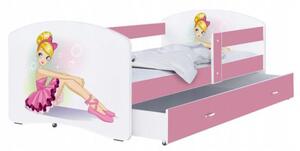 Dětská postel LUKI se šuplíkem RŮŽOVÁ 160x80 cm vzor PRINCEZNA