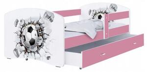 Dětská postel LUKI se šuplíkem RŮŽOVÁ 160x80 cm vzor FOTBAL 2