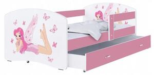 Dětská postel LUKI se šuplíkem RŮŽOVÁ 160x80 cm vzor VÍLA