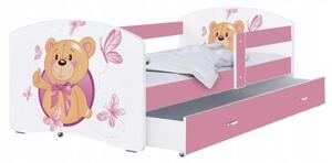 Dětská postel LUKI se šuplíkem RŮŽOVÁ 160x80 cm vzor MEDVÍDEK 2