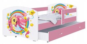 Dětská postel LUKI se šuplíkem RŮŽOVÁ 160x80 cm vzor PONÍK
