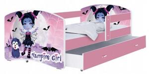Dětská postel LUKI se šuplíkem RŮŽOVÁ 160x80 cm vzor UPÍRKA