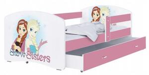 Dětská postel LUKI se šuplíkem RŮŽOVÁ 160x80 cm vzor PRINCEZNY