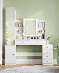 Toaletní stolek s osvětlením – bílý – dřevěný – moderní, minimalistický – se zrcadlem a úložným prostorem