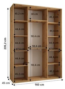Šatní skříň INDIRA 10 - 160/60 cm, kašmír / zlatá