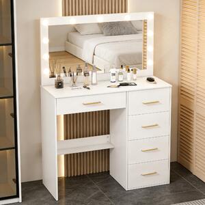 Kosmetický stolek – bílý – 80x36x130 cm – 5 zásuvek – MDF s prosklenými prvky – nábytek do ložnice