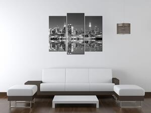 Obraz s hodinami Noční Manhattan - 3 dílný Rozměry: 90 x 70 cm