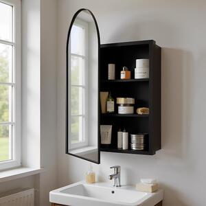 Zrcadlová skříňka do koupelny, zakřivený design, černá barva - nástěnný model se zrcadlovými dvířky - dřevo - moderní styl - úložná skříň