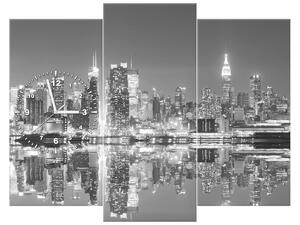 Obraz s hodinami Noční Manhattan - 3 dílný Rozměry: 80 x 40 cm