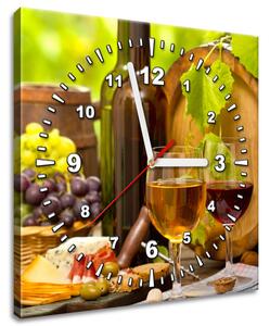 Obraz s hodinami Červené a bílé víno Rozměry: 40 x 40 cm