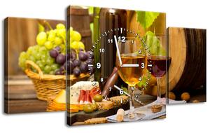Obraz s hodinami Červené a bílé víno - 3 dílný Rozměry: 90 x 30 cm