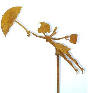 Zahradní kovový zápich corten Žena s deštníkem rezavá 60 cm