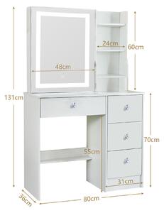Kosmetický stolek s LED zrcadlem - bílý - dřevěný - moderní