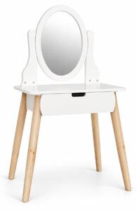 Dětský toaletní stolek se zrcadlem a zásuvkou – bílý/přírodní – 55 x 109 x 30 cm – toaletní stolek do dětského pokoje