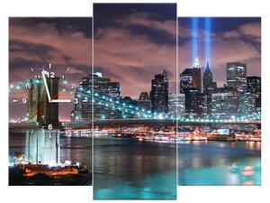 Obraz s hodinami Panorama Manhattanu - 3 dílný Rozměry: 80 x 40 cm