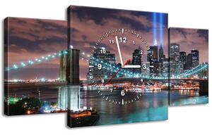 Obraz s hodinami Panorama Manhattanu - 3 dílný Rozměry: 90 x 70 cm