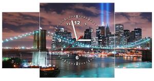 Obraz s hodinami Panorama Manhattanu - 3 dílný Rozměry: 90 x 70 cm