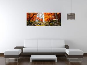 Obraz s hodinami Podzimní vodopád Rozměry: 100 x 40 cm