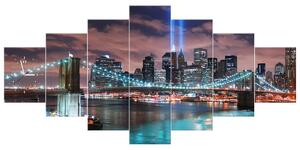 Obraz s hodinami Panorama Manhattanu - 7 dílný Rozměry: 210 x 100 cm