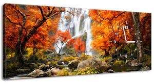 Obraz s hodinami Podzimní vodopád Rozměry: 60 x 40 cm