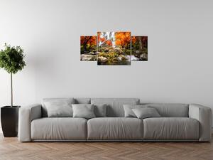 Obraz s hodinami Podzimní vodopád - 3 dílný Rozměry: 90 x 70 cm