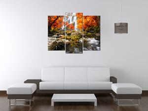 Obraz s hodinami Podzimní vodopád - 3 dílný Rozměry: 100 x 70 cm