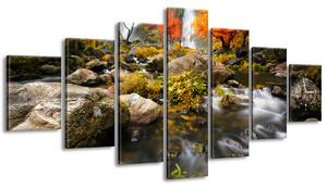 Obraz s hodinami Podzimní vodopád - 7 dílný Rozměry: 210 x 100 cm