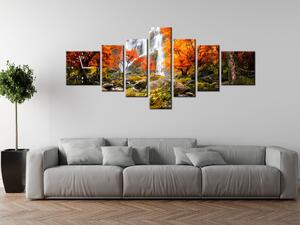 Obraz s hodinami Podzimní vodopád - 7 dílný Rozměry: 160 x 70 cm
