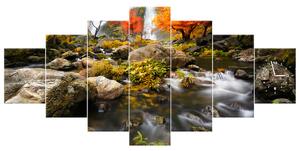Obraz s hodinami Podzimní vodopád - 7 dílný Rozměry: 210 x 100 cm