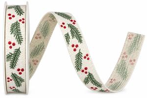 Stuha vánoční HOLLY CHARM WHITE bílá 15mm x 4m (6,-Kč/m)