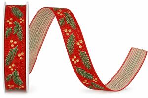 Stuha vánoční HOLLY CHARM RED červená 15mm x 4m