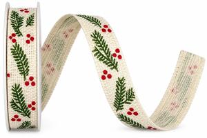 Stuha vánoční HOLLY CHARM CREME krémová 15mm x 4m