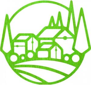 Dřevěný nástěnný obraz - Krajina s domky a stromy | SENTOP PR0431-C