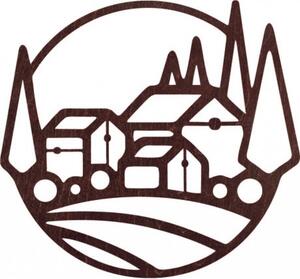 Dřevěný nástěnný obraz - Krajina s domky a stromy | SENTOP PR0431-C