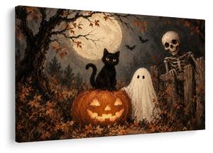 Obraz halloweenská kočka s dýní