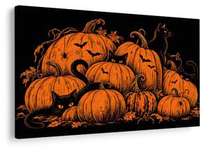Obraz halloweenské dýně s černými kočkami